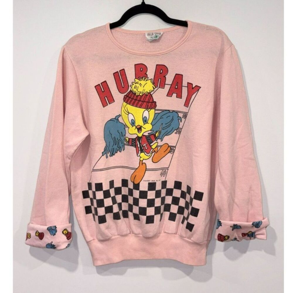 Vintage 1987 B.J. Frog Tweety Bird Pink Hurray Sweatshirt M/L